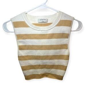 Babaton Aritzia Small Pia Sculpt Knit Tan White Tank Stripped Cropped Top